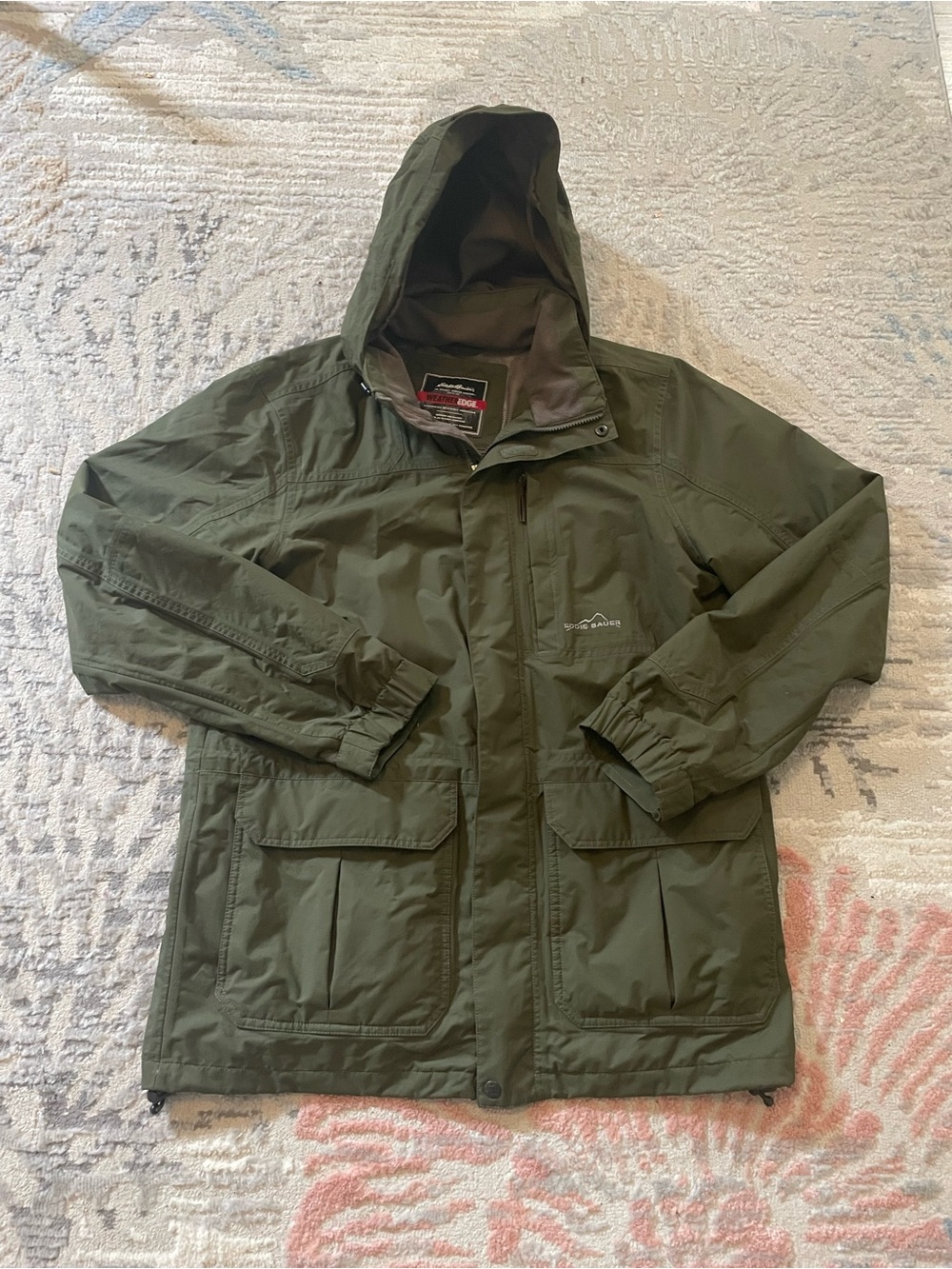 Eddie Bauer Weather Edge Parka Mens Large Waterproof Hooded Olive Green